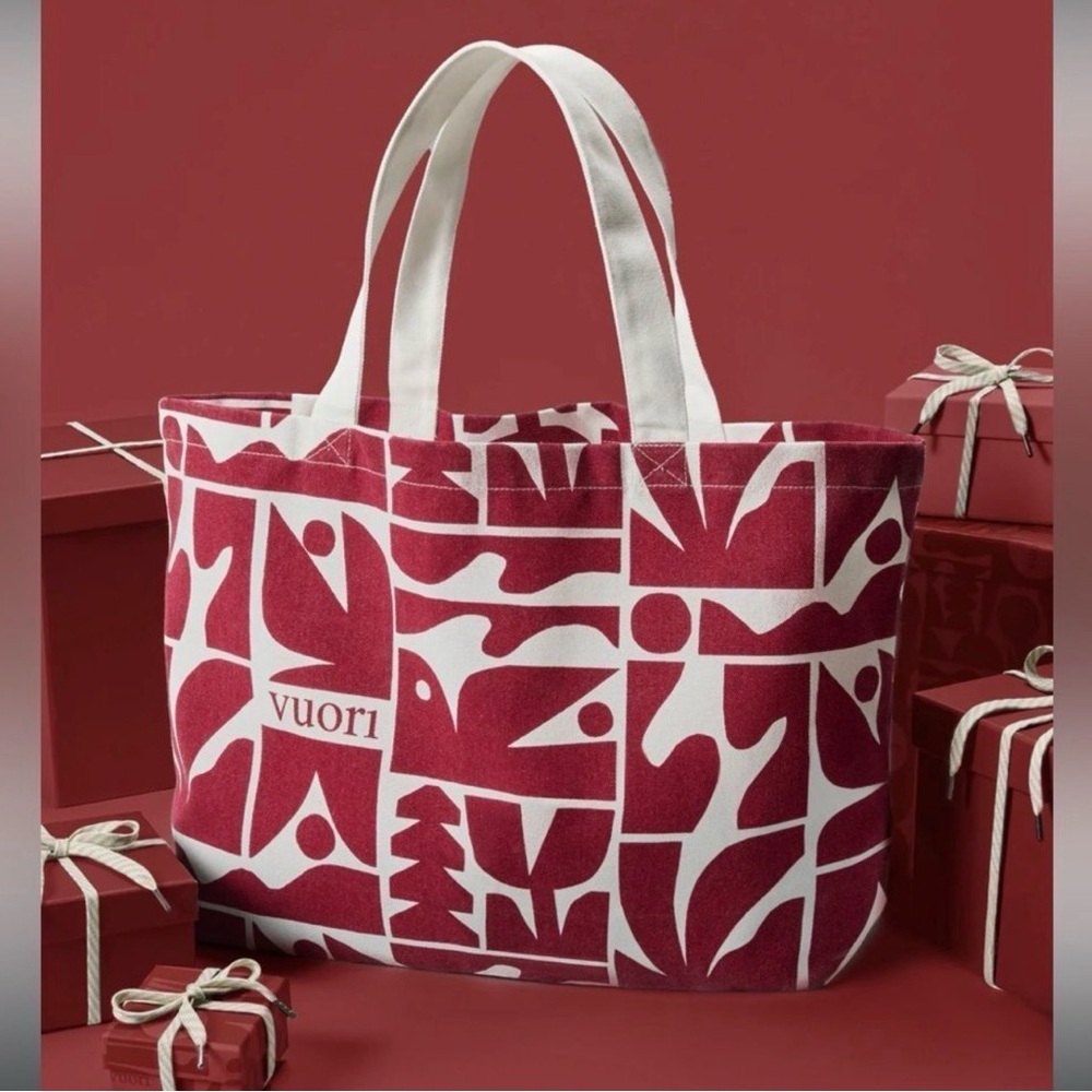 Vuori Red and White Patterned Tote